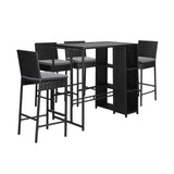 5-Piece Outdoor Rattan Wicker Bar Set with Glass Top Table