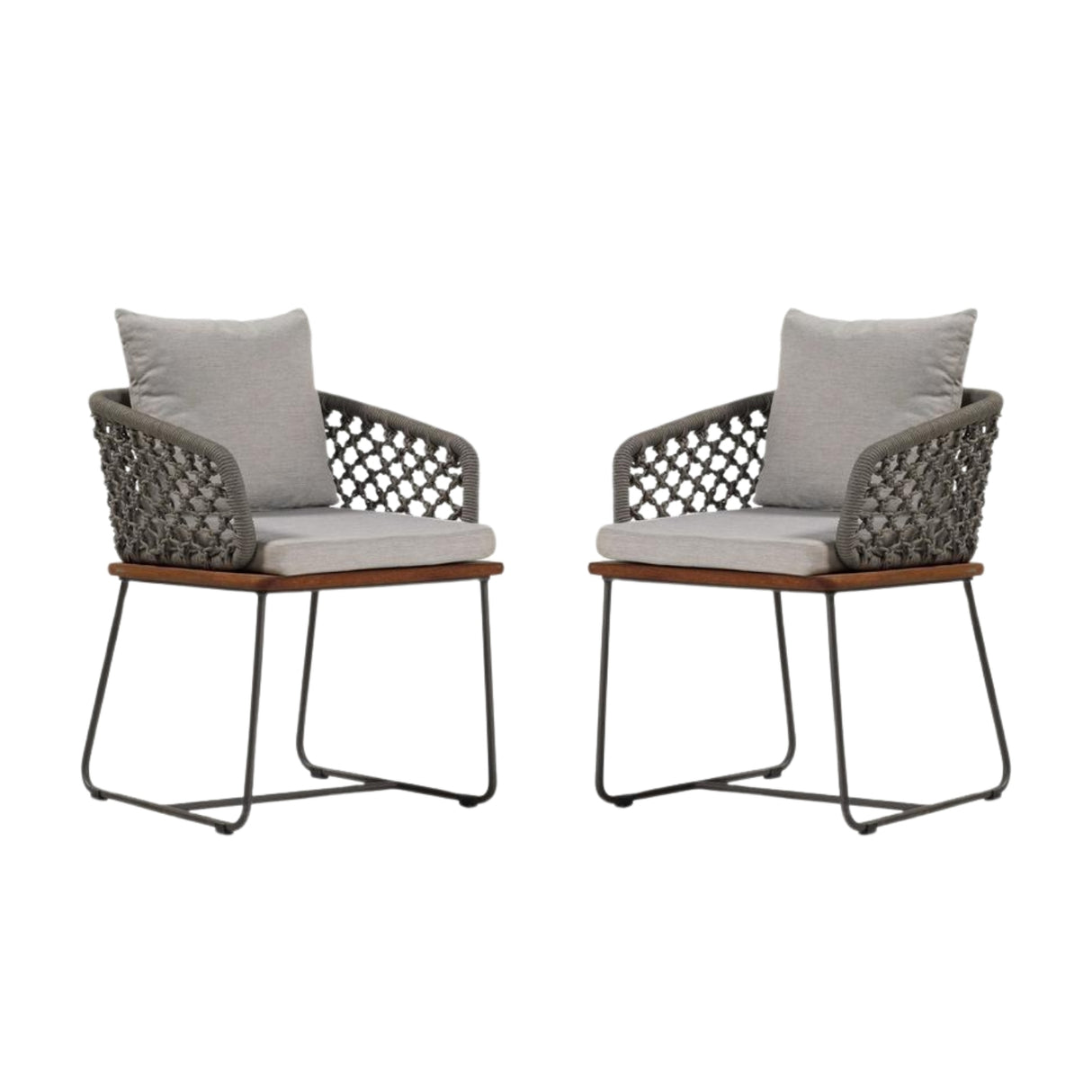 Outdoor Rope 2-Piece Patio Chairs With Wooden Base