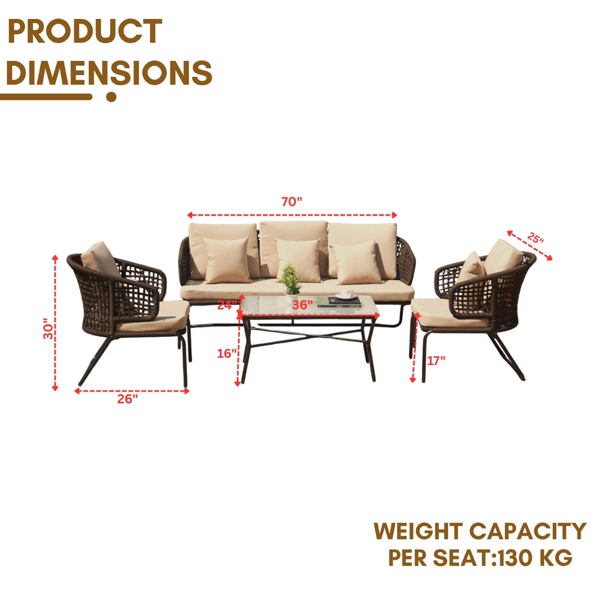 Outdoor 5 Seater Rope Conversation Sofa Set