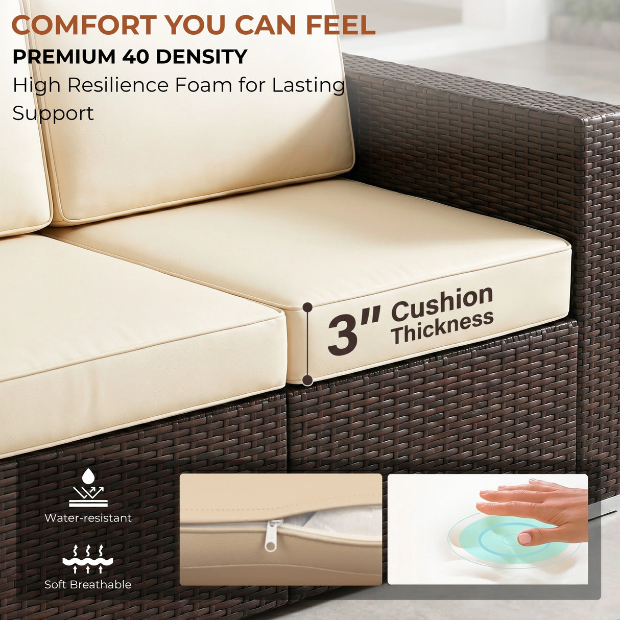 Outdoor 5 Piece HDPE Wicker Conversation Sofa Set