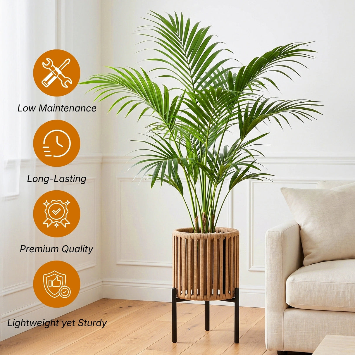 Outdoor Rope Planter with Metal Stand (Beige)