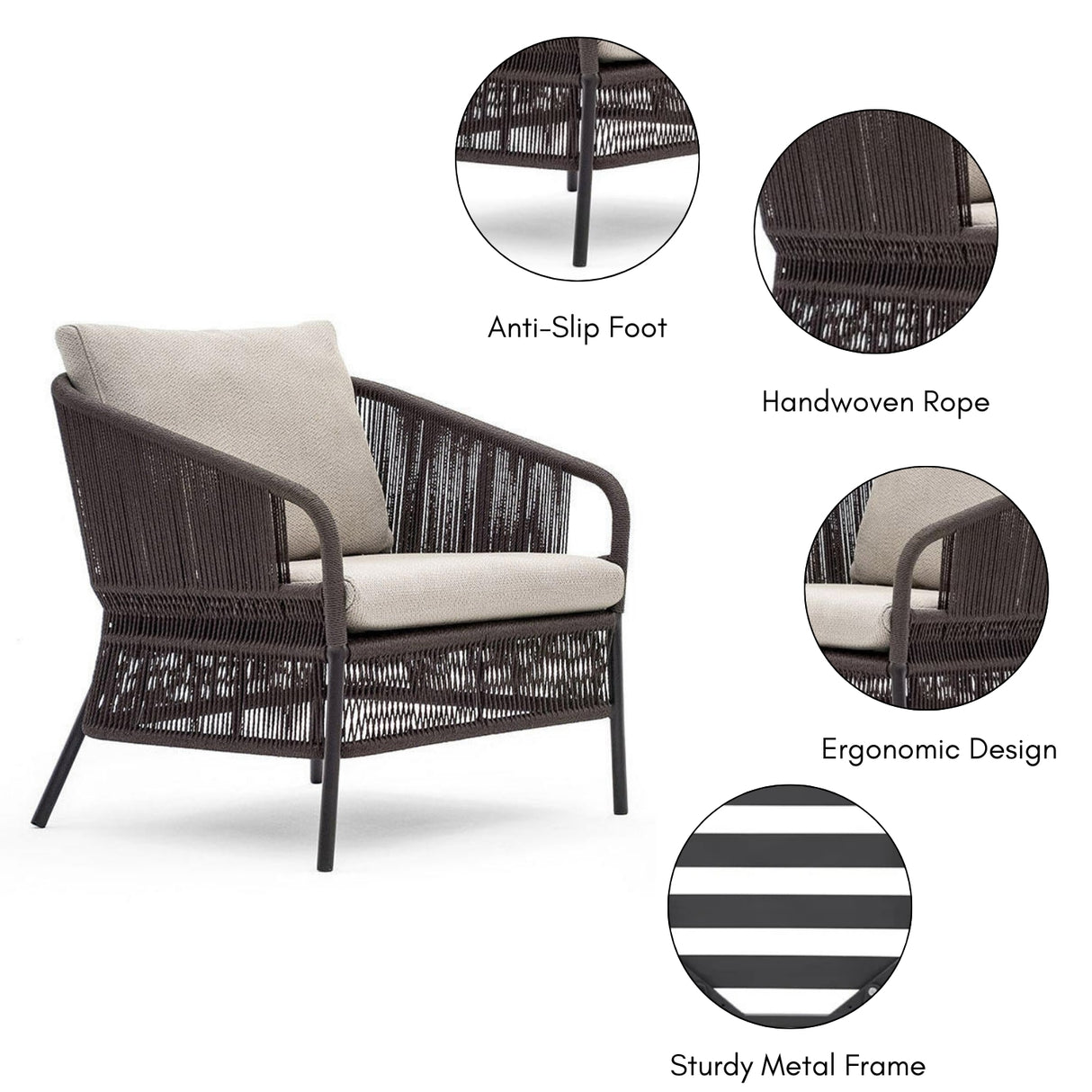2-Piece Outdoor Rope Single Seater Sofa