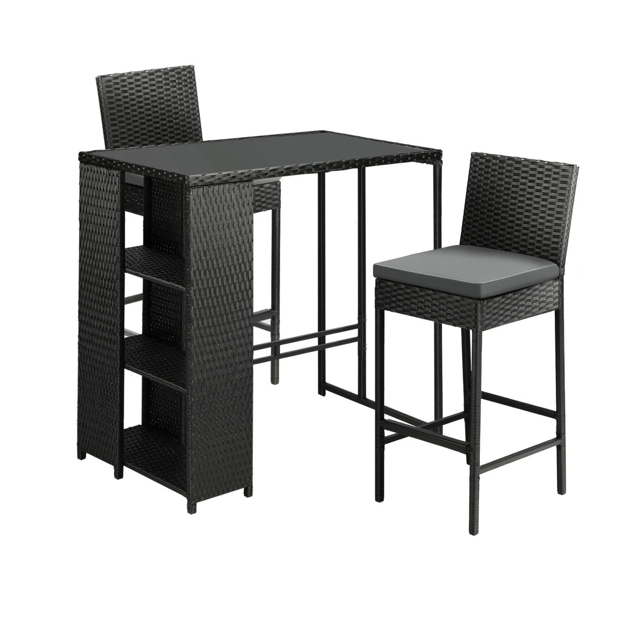 3-Piece Outdoor Rattan Wicker Bar Set with Glass Top Table