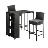 3-Piece Outdoor Rattan Wicker Bar Set with Glass Top Table