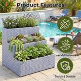 Outdoor 3-Tier Wicker Raised Planter Stand (Silver Grey)
