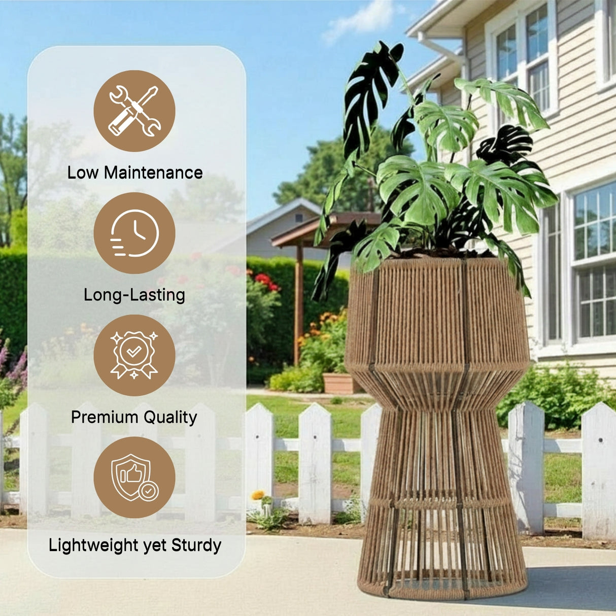 Devoko Outdoor Rope Planter Stand Set (Beige)