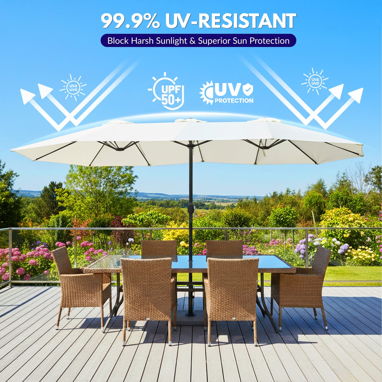 15FT Double-Sided Outdoor Patio Umbrella with Granite Base (White)