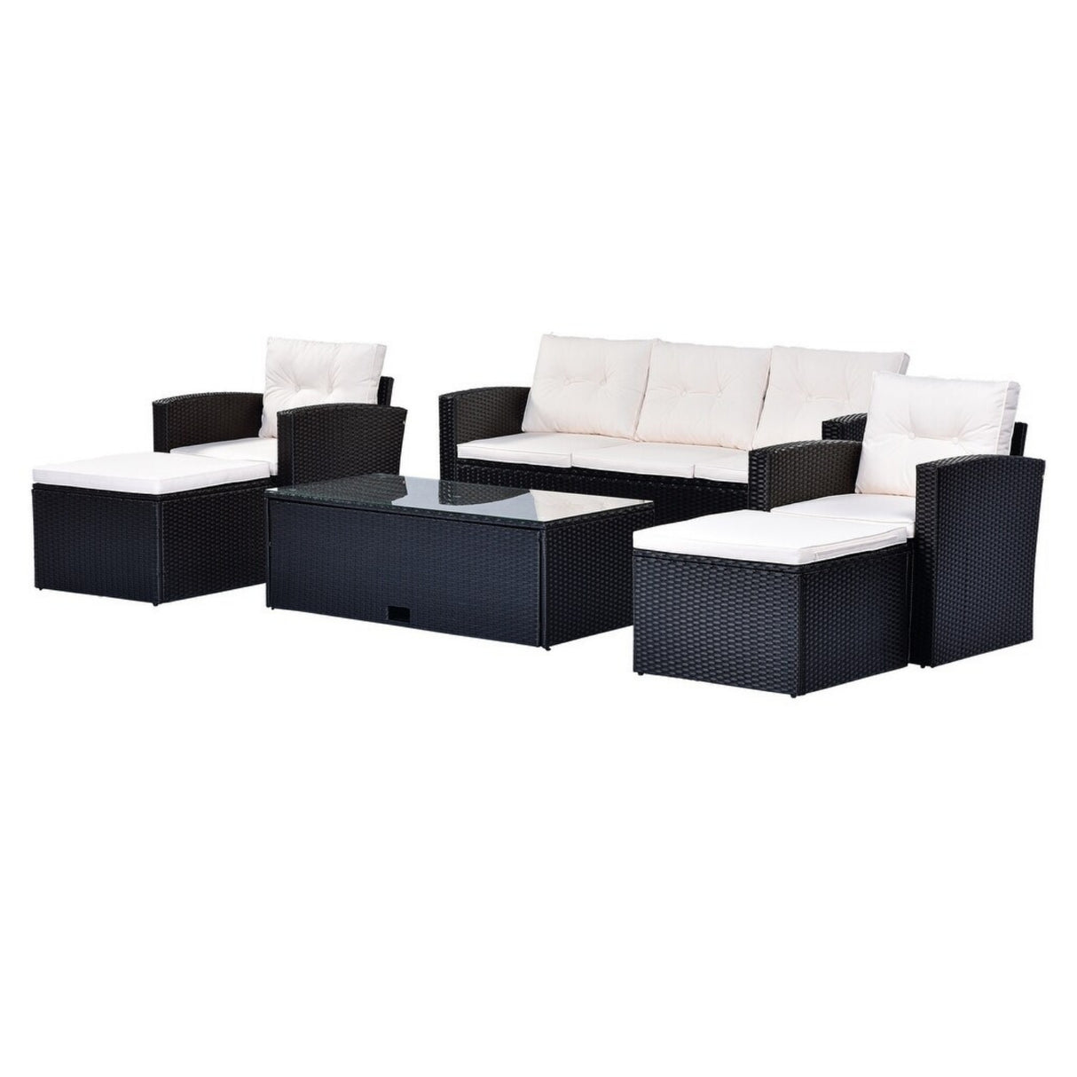 6 Piece Outdoor Conversation Set All Weather Wicker Sectional Sofa