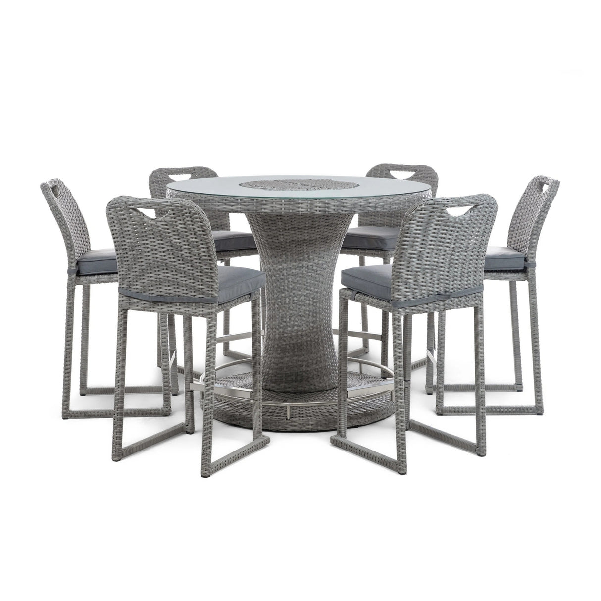 7-Piece Outdoor Rattan Wicker Bar Set with Round Glass Top Table