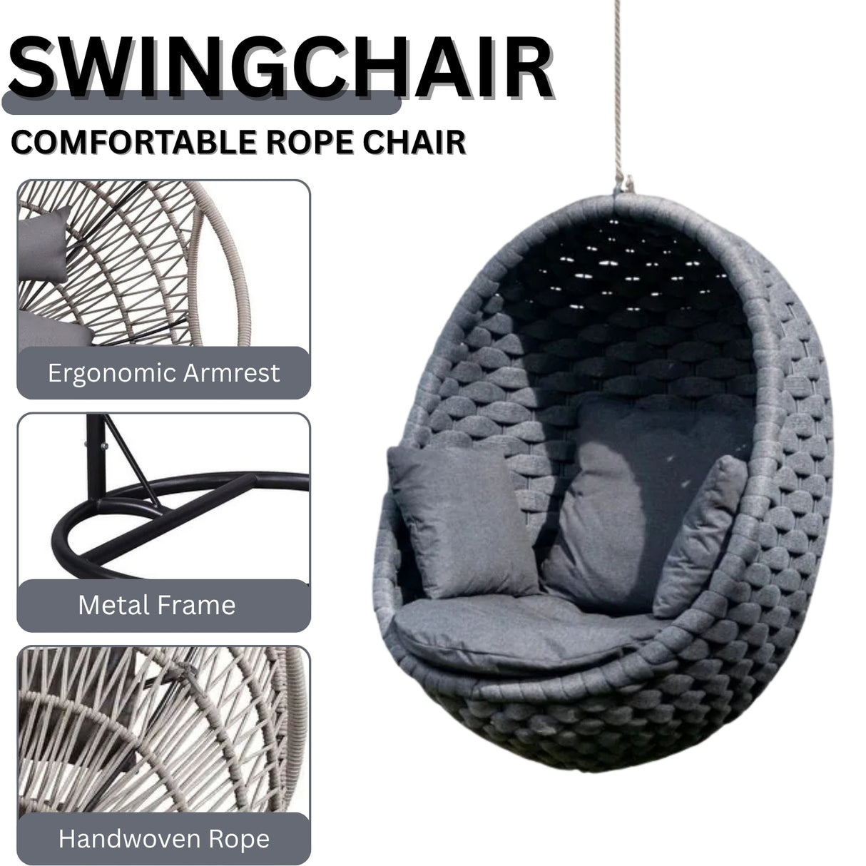 Grey Rope Hanging Egg Swing Chair