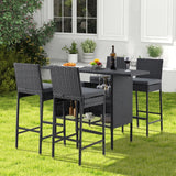 5-Piece Outdoor Rattan Wicker Bar Set with Wicker Top Table