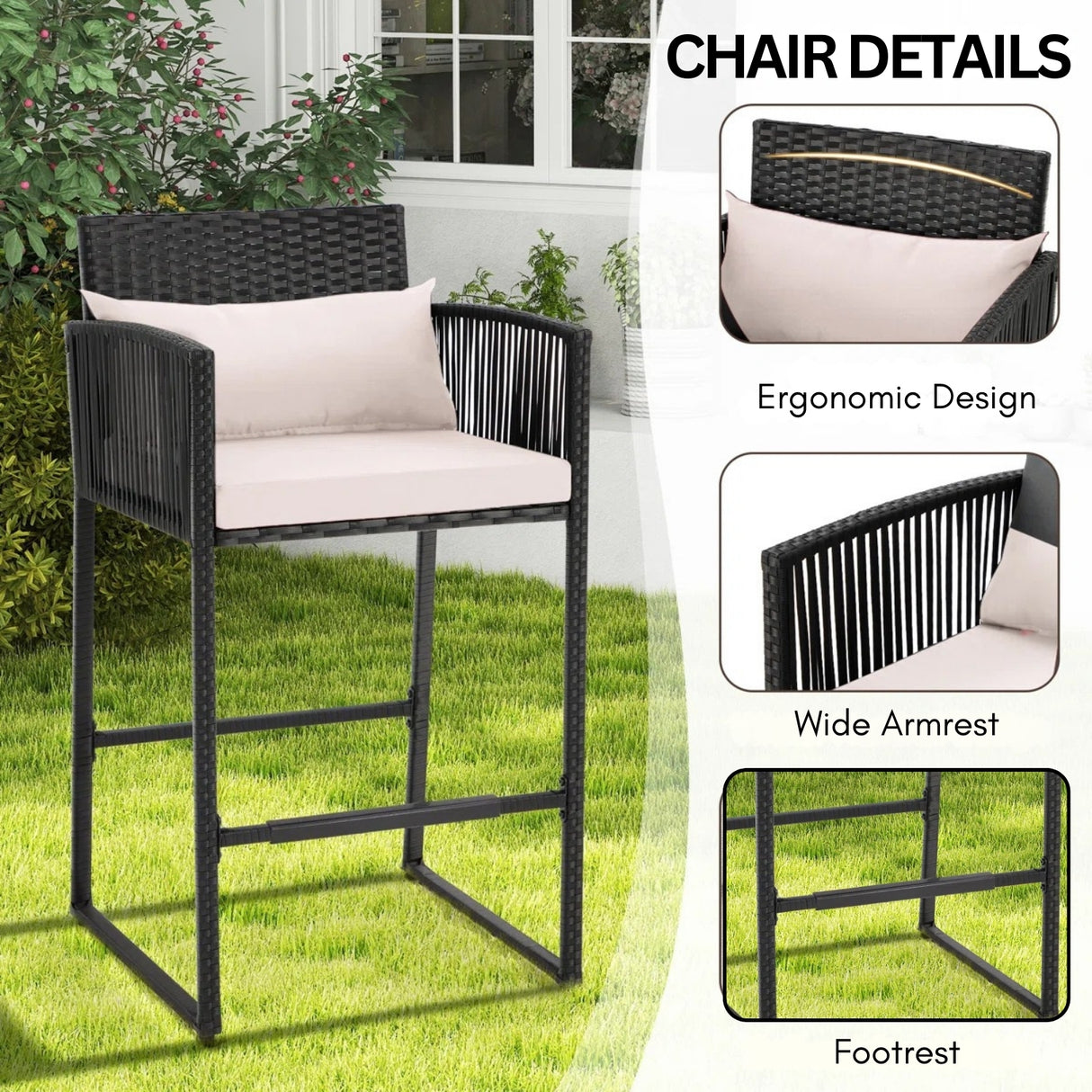 Outdoor Rattan Wicker Bar Set With 2-Tier Table