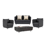 4 Piece Outdoor Rope Sofa Set with Glass Top Coffee Table (Black)
