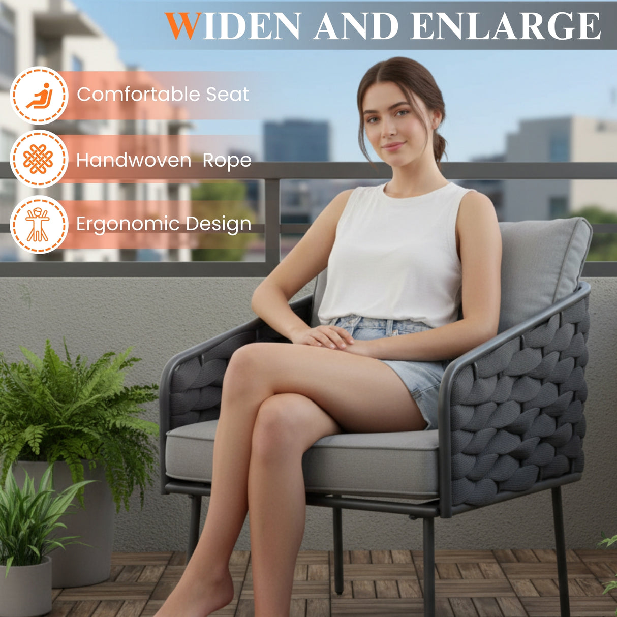 Outdoor Rope Sofa Set With Glass Top Table