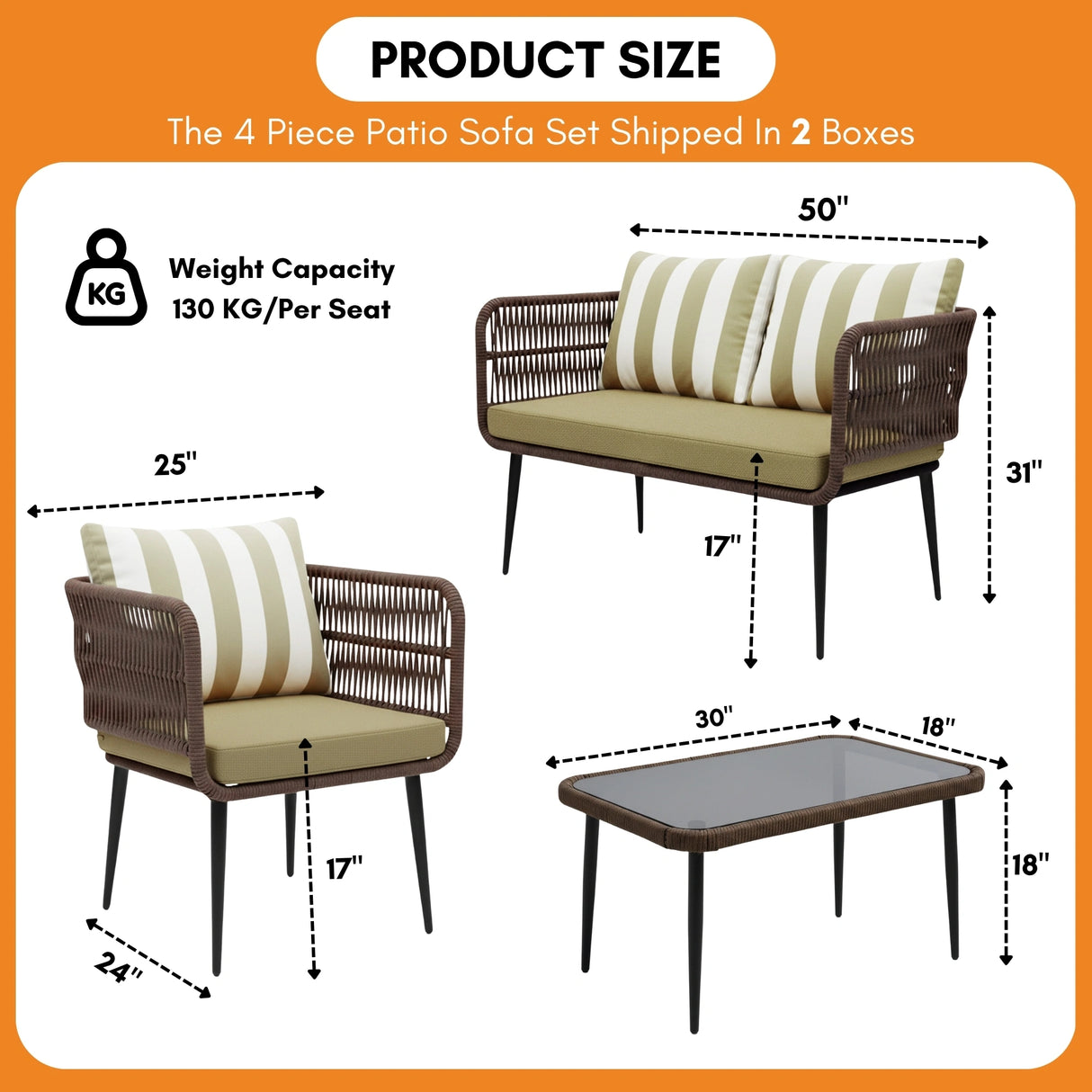 Outdoor 4-Seater Rope Conversation Set(Brown & Cream)