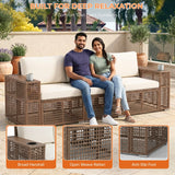 Outdoor Rattan Wicker Patio Conversation Furniture Set (Dark Brown & Cream)