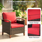 3-Piece Outdoor Wicker Patio Conversation Set (Dark Brown & Red)