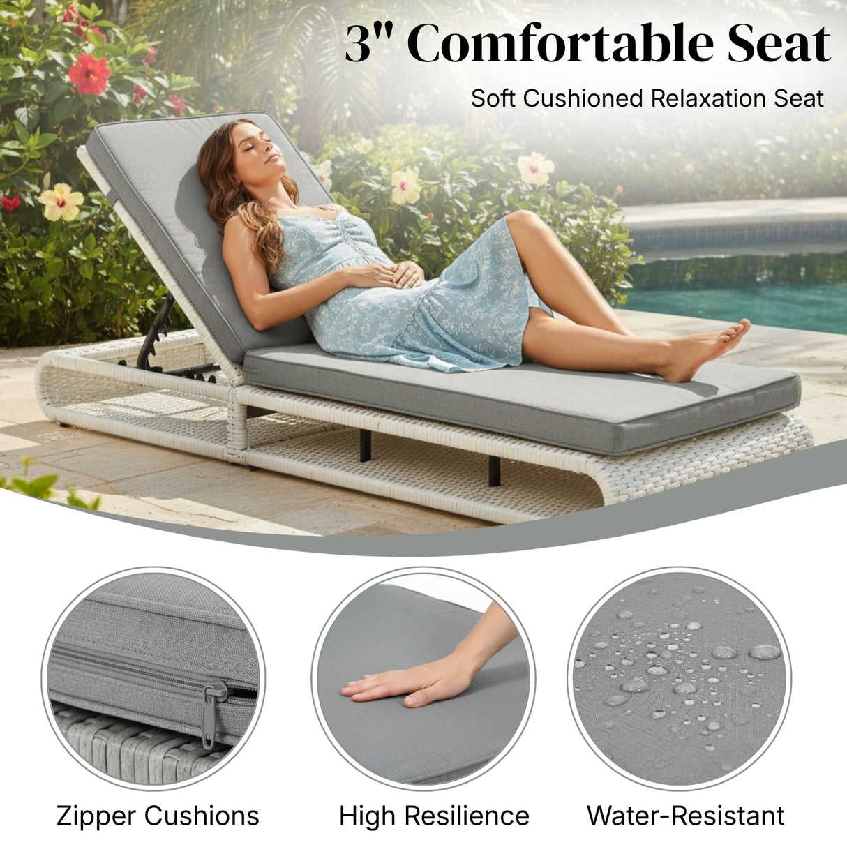 Outdoor Rattan Wicker Single Lounger Chair (White & Grey)