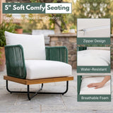 Premium All-Weather Outdoor Rope Sofa Chairs Set (Green & Off-White)
