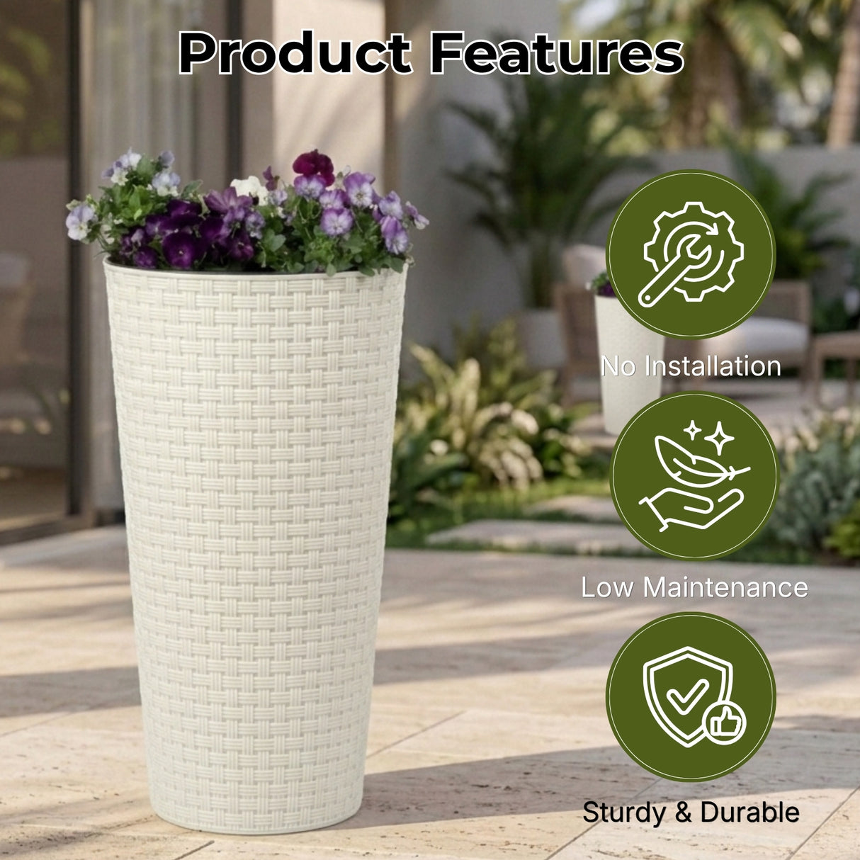 Outdoor Handwoven Rattan Wicker Planter Set of 3 (White)
