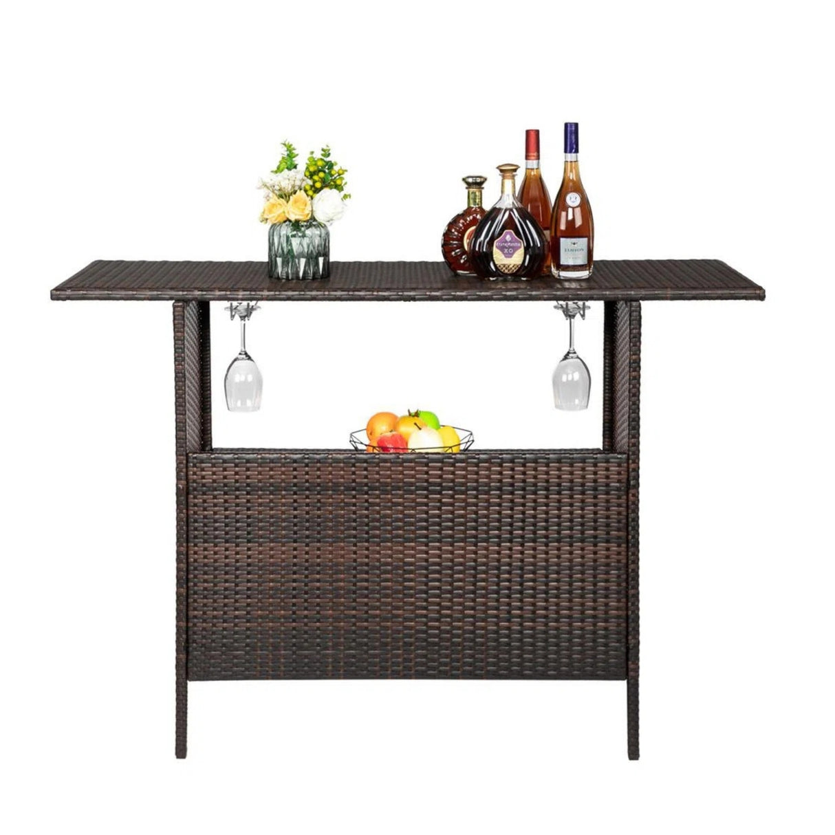 Outdoor Rattan Wicker Bar Table With Storage Selves