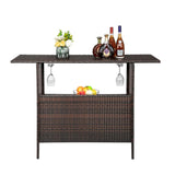 Outdoor Rattan Wicker Bar Table With Storage Selves