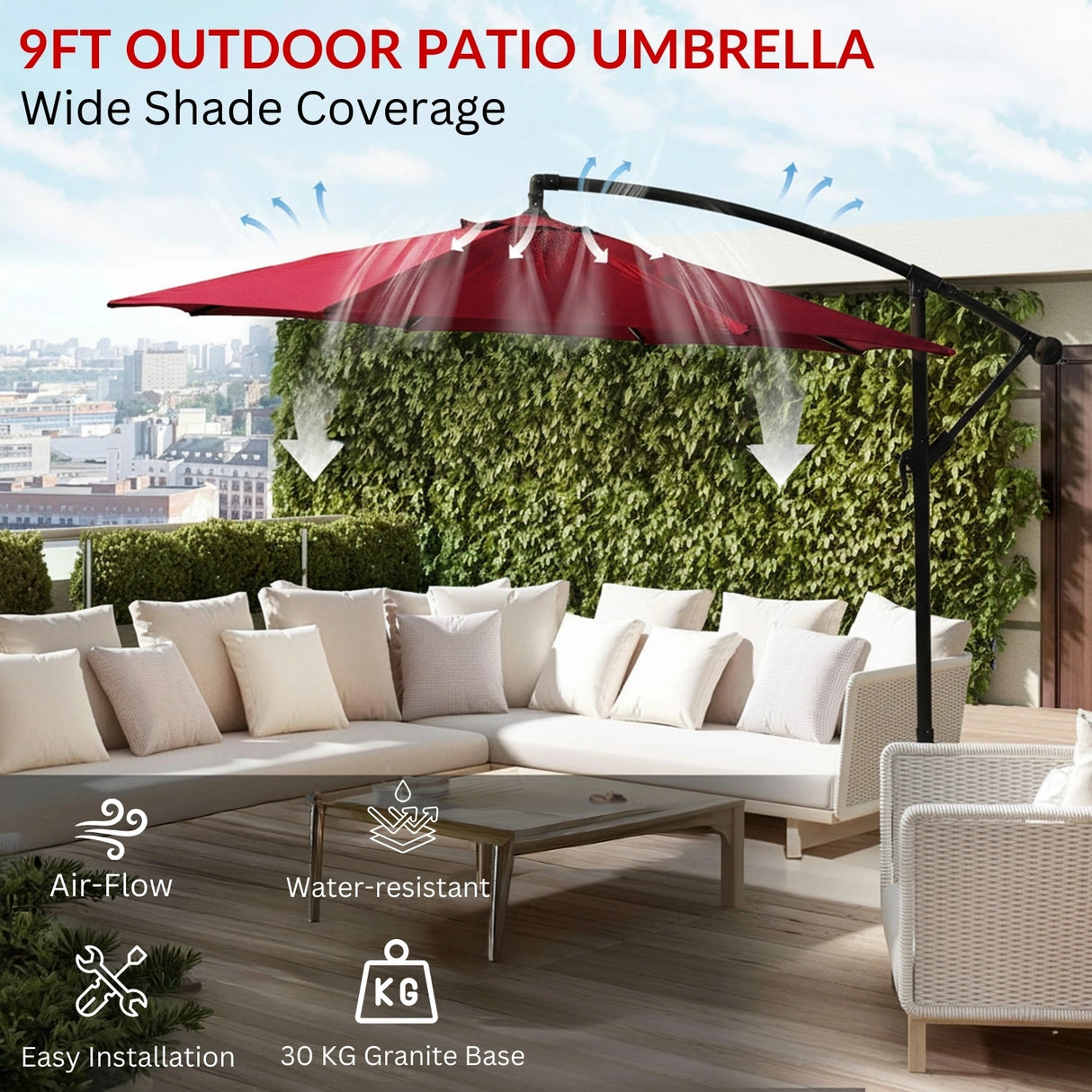 9 Ft Outdoor Offset Cantilever Patio Umbrella with Marble Base