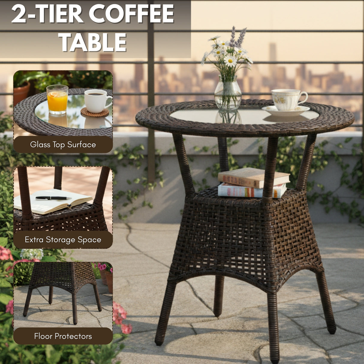 Outdoor Wicker 5-Piece Patio Set with Outdoor Umbrella