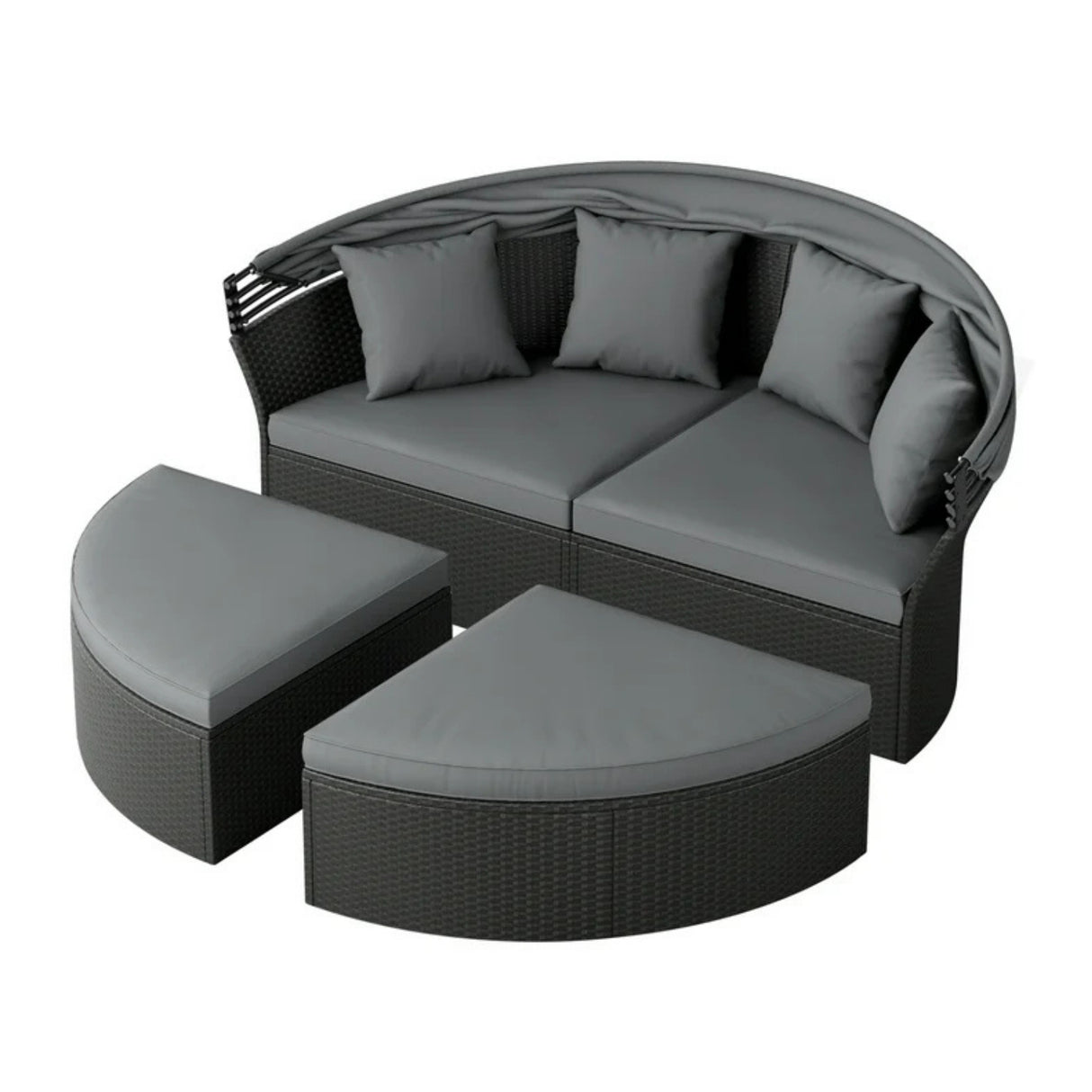 Outdoor Round Canopy Daybed Wicker Patio Furniture Set with Cushions