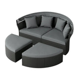 Outdoor Round Canopy Daybed Wicker Patio Furniture Set with Cushions