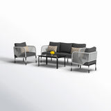 Outdoor Rope 5-Seater Sofa Set With Glass Top Table