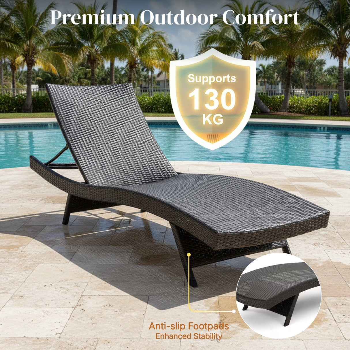 Outdoor Rattan Wicker Lounge Chairs Set of 2 with Matching Side Table