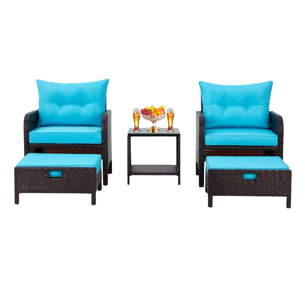 Outdoor 5 Piece Patio Wicker Furniture Set