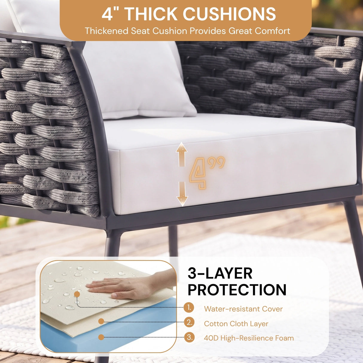 4 Piece Outdoor Rope Sofa Set with Wooden Top Table