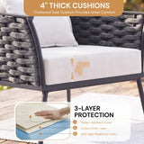 4 Piece Outdoor Rope Sofa Set with Wooden Top Table