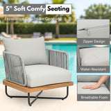 Outdoor Rope Sofa with Wooden Base (Grey)