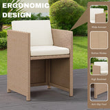 Outdoor Wicker 5-Piece Bar Set with Glass Top Table & Ottomans