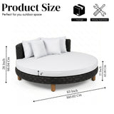 Outdoor All-Weather Rattan Wicker Round Daybed (Black & White)