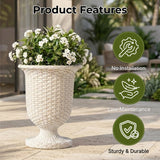 Outdoor Rattan Wicker Urn Planter Set of 3 (White)