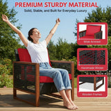 Outdoor Wicker 3-Piece Patio Furniture Set with Solid Wooden Frames (Dark Brown & Red)