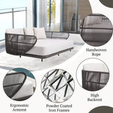 Outdoor Grey Rope Patio Daybed With Off-White Cushion