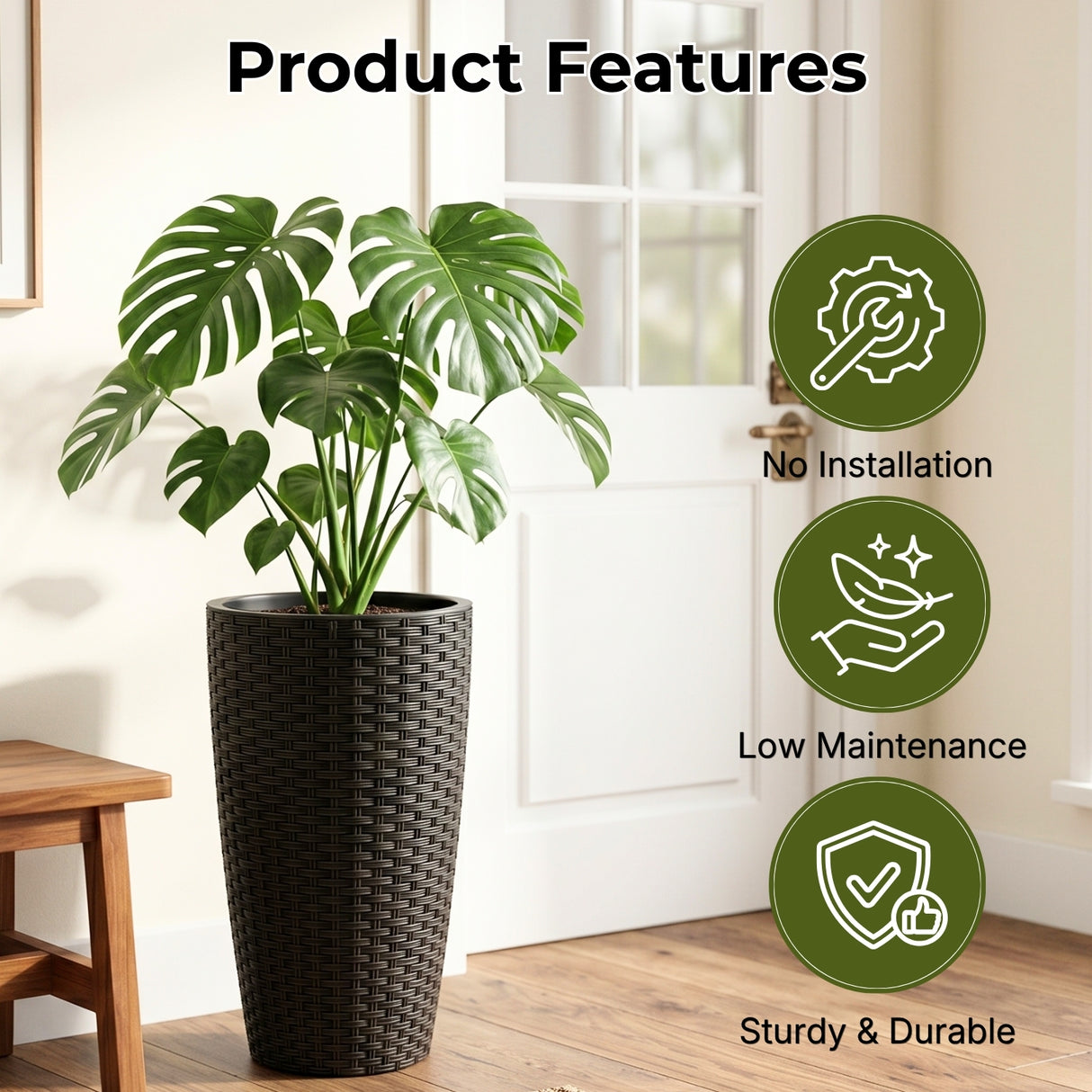 2-Piece Outdoor Wicker Planter Set (Black)