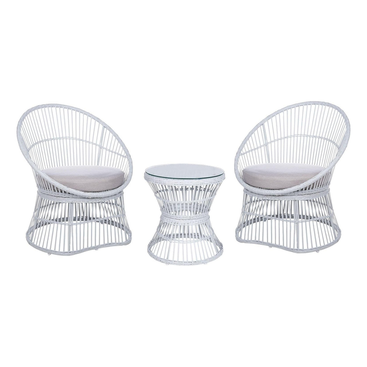 Outdoor Rope Patio Set with Glass Top Table