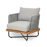 Outdoor 6-Piece Rope Woven Conversation Sofa Set with Wooden Top Table