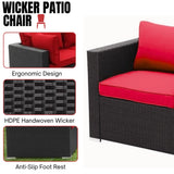 6-Piece Outdoor Wicker Sofa Set (Black/Red)
