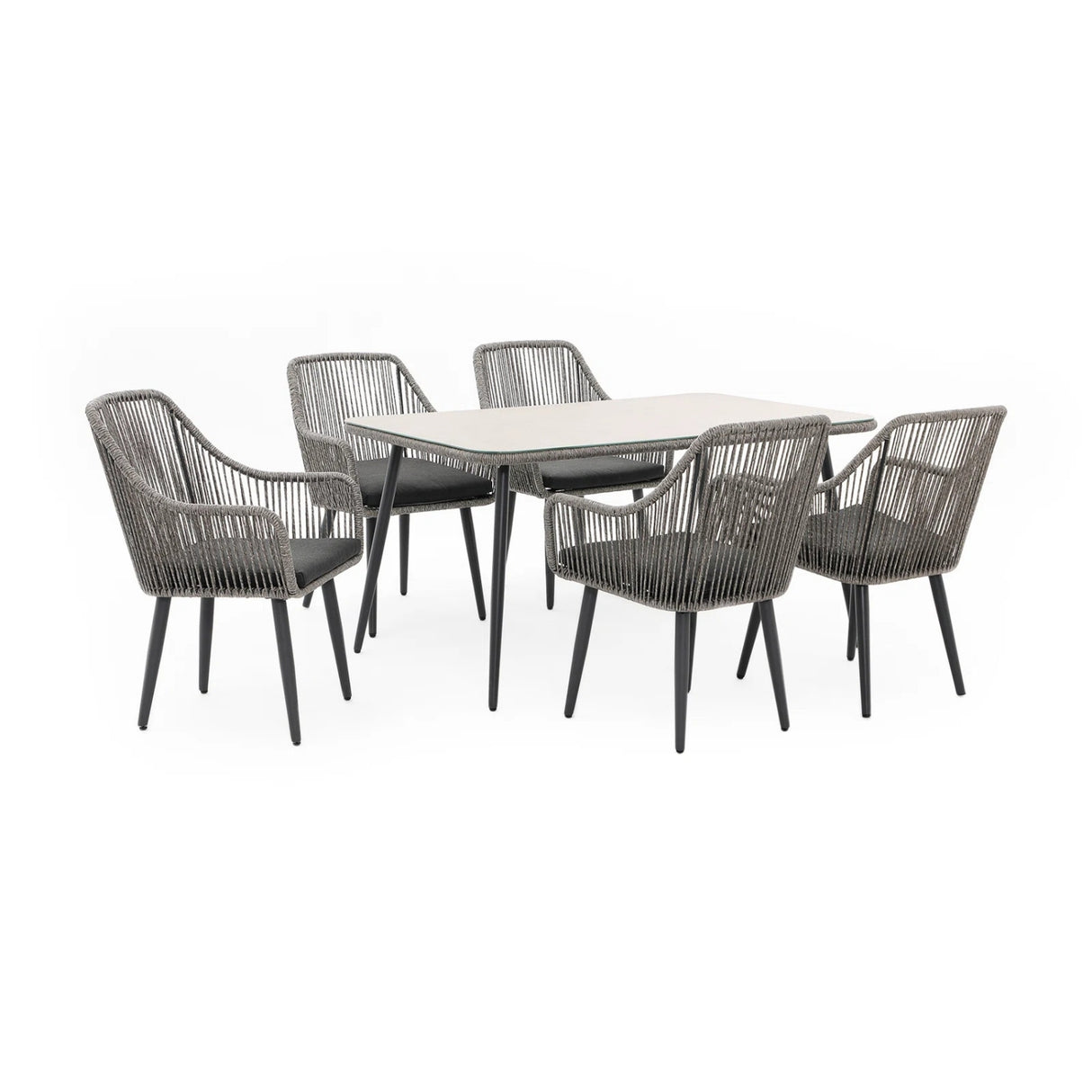 7-Piece Outdoor Patio Dining Set with Rope Chairs & Glass Top Table