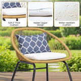 Outdoor Wicker 3-Piece Patio Set (Beige & White)