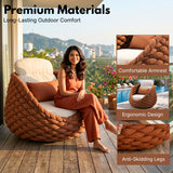 Outdoor Rope 5-Seater Sofa Set with Glass Top Center Table (Brown & Off-White)