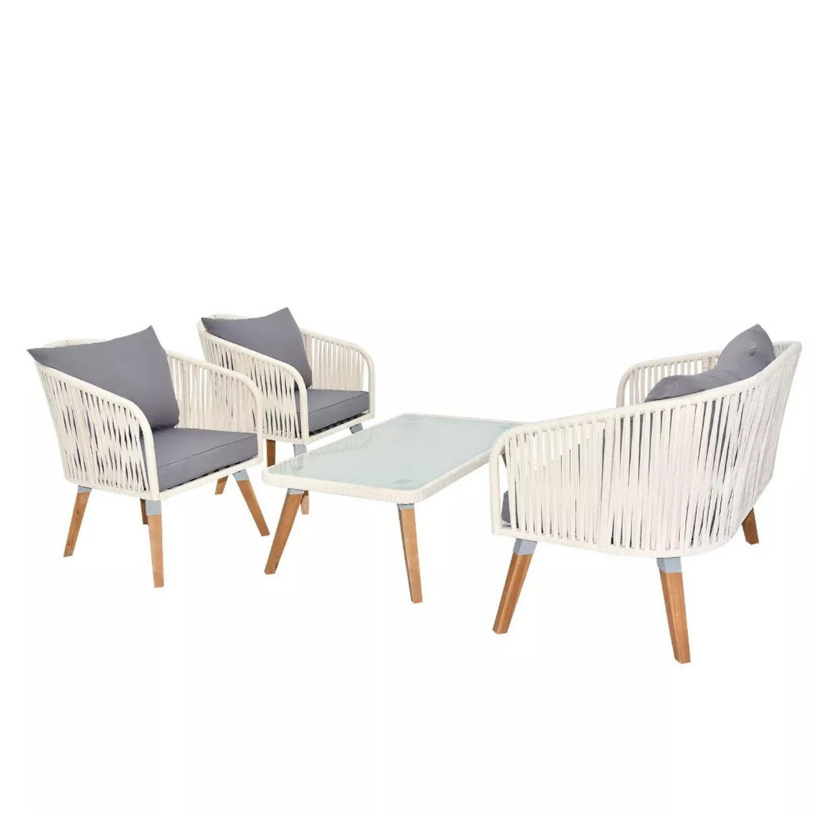 Outdoor Rope 4-Piece Sofa Set (White & Grey)