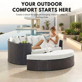 Outdoor Rattan Wicker Daybed (Dark Brown & White)
